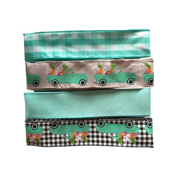 Blue Easter Truck Wreath Making Kit, DIY Spring Sign Gingham Ribbon Bundle Set - Picture 3 of 5